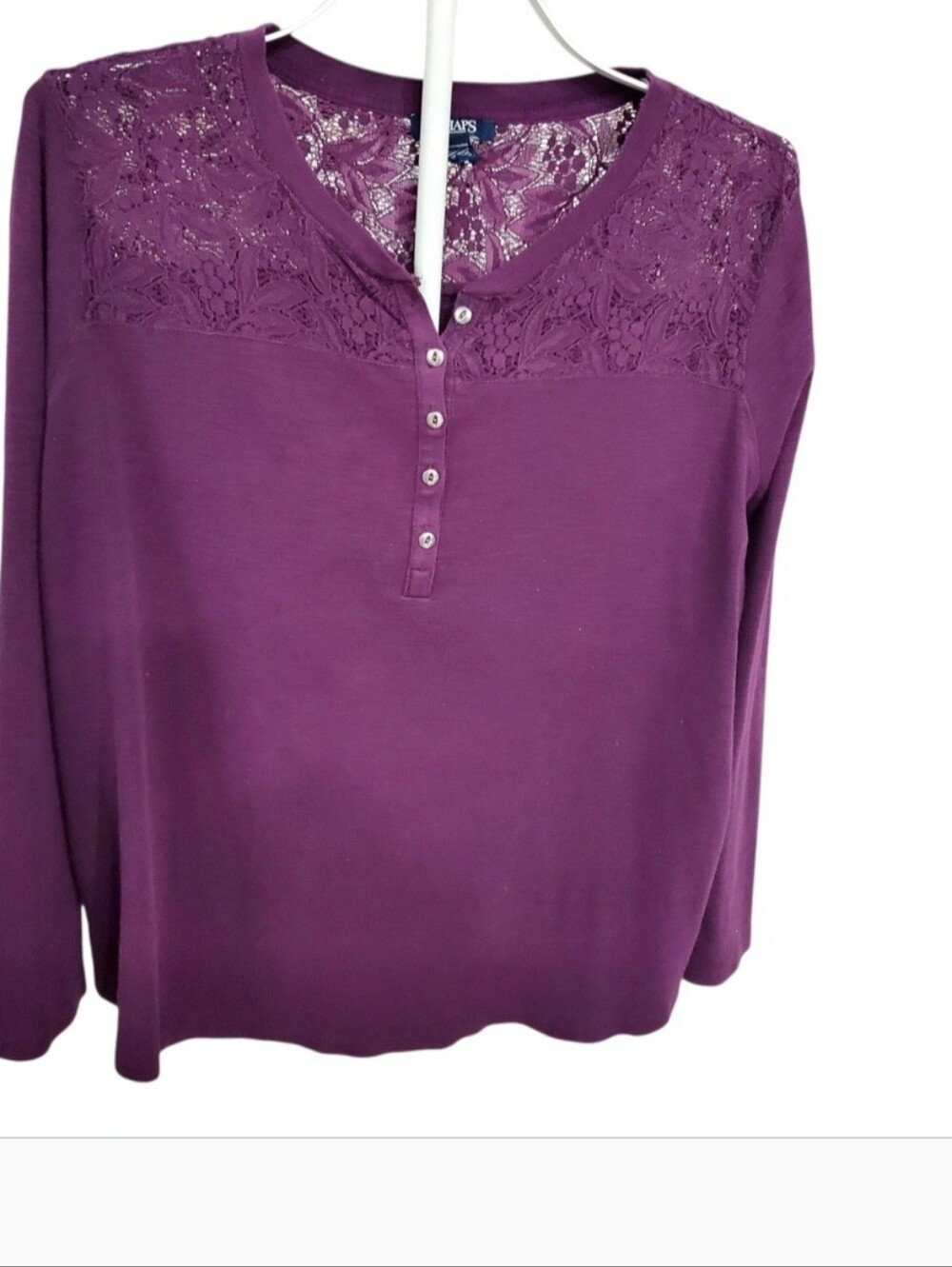 Ralph Lauren CHAPS Plum Lace Yoke Henley Long Sleeve Top  Sz 2X